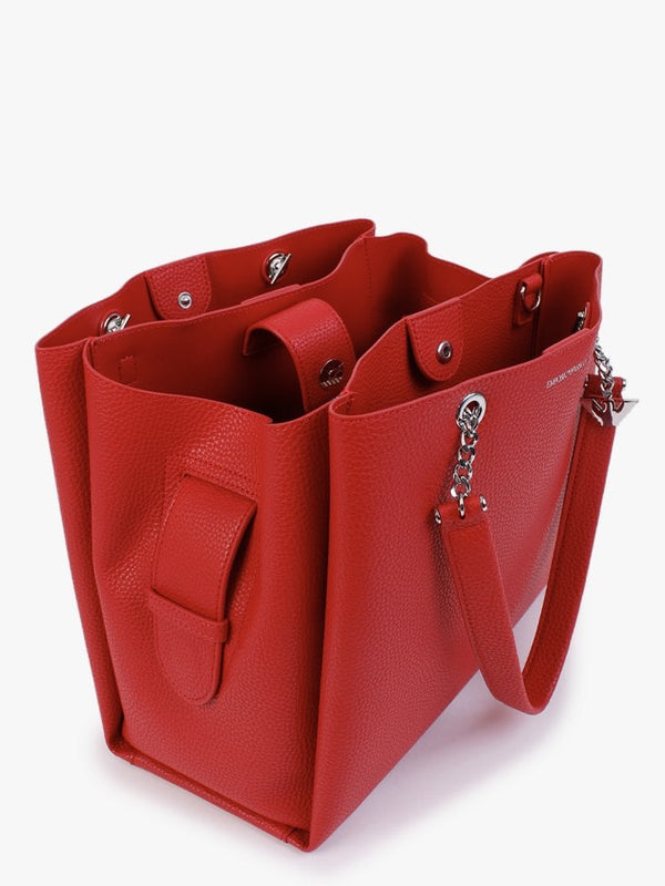 Tri Red Pebbled Tote Bag