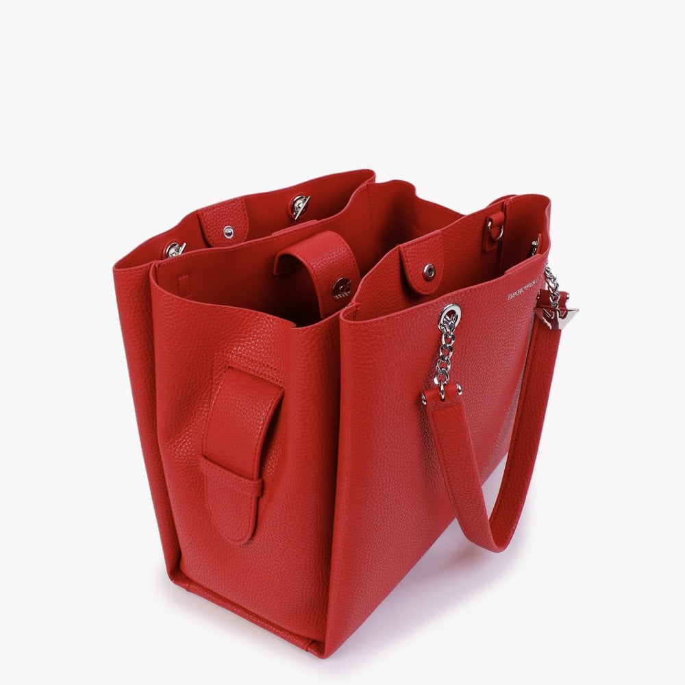 Tri Red Pebbled Tote Bag