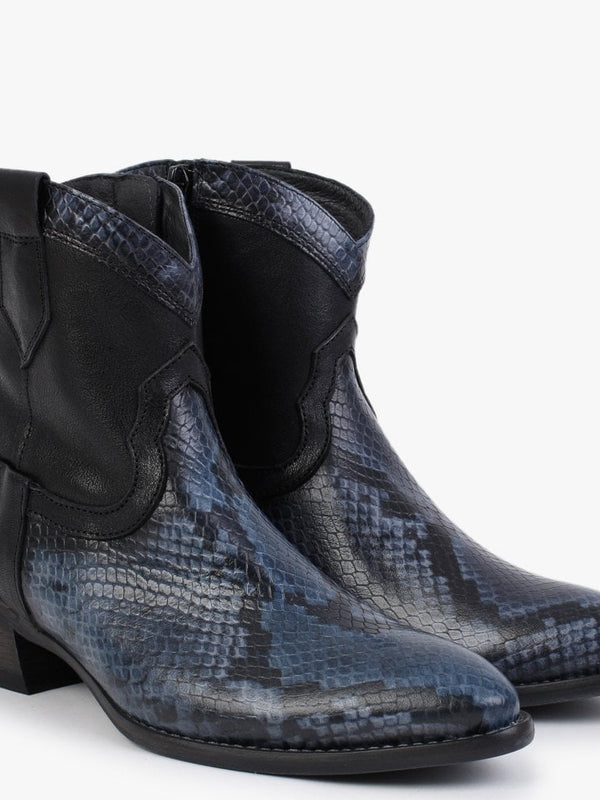 Maleo Navy Leather Reptile Western Boots