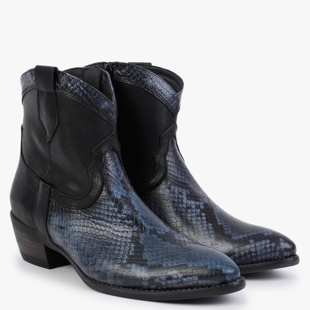 Maleo Navy Leather Reptile Western Boots