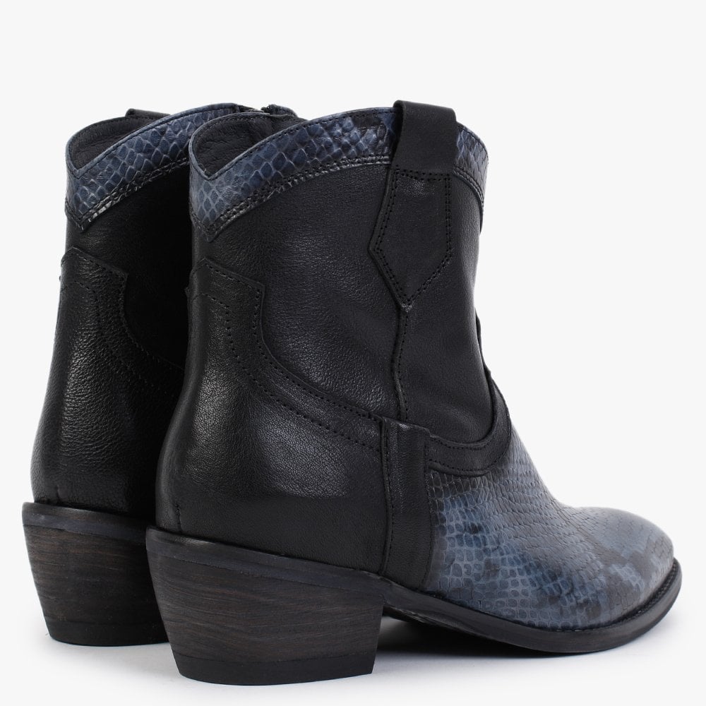 Maleo Navy Leather Reptile Western Boots