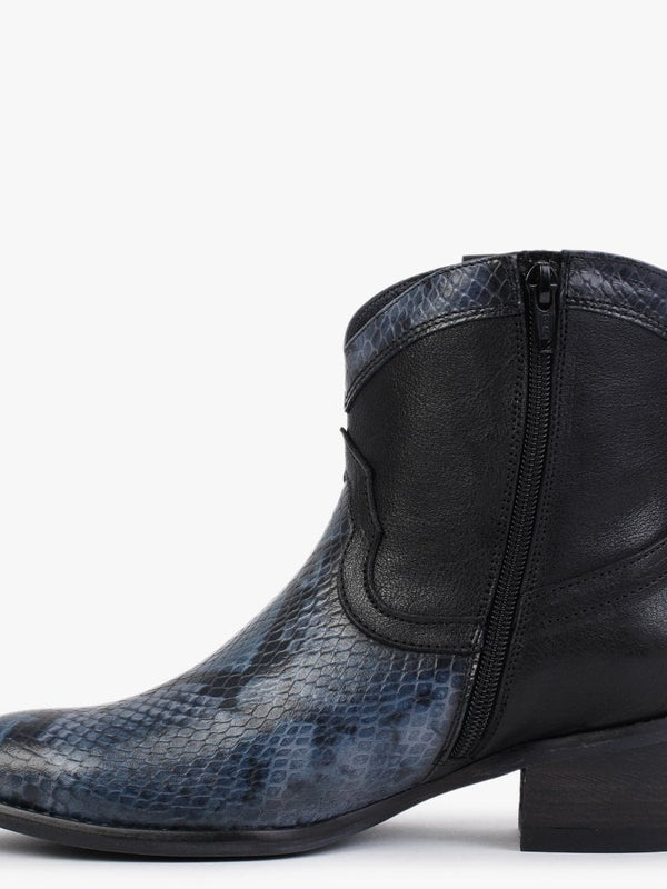 Maleo Navy Leather Reptile Western Boots