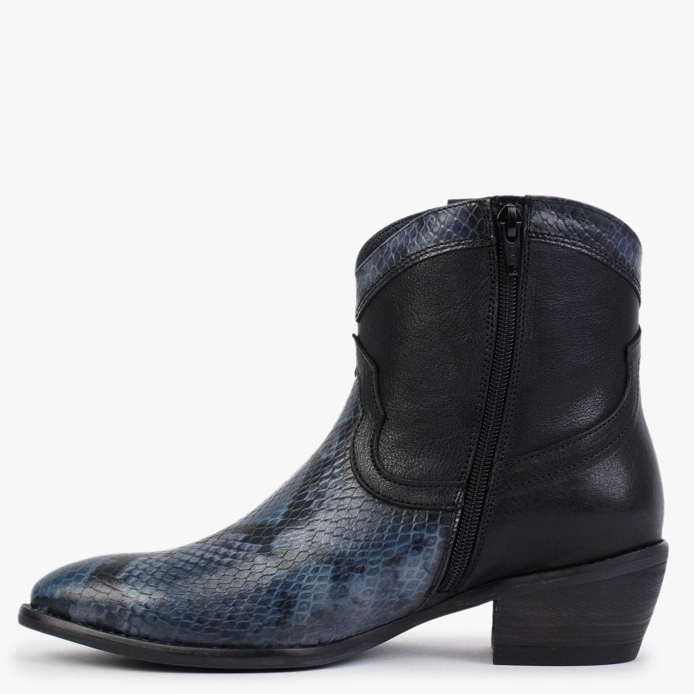 Maleo Navy Leather Reptile Western Boots
