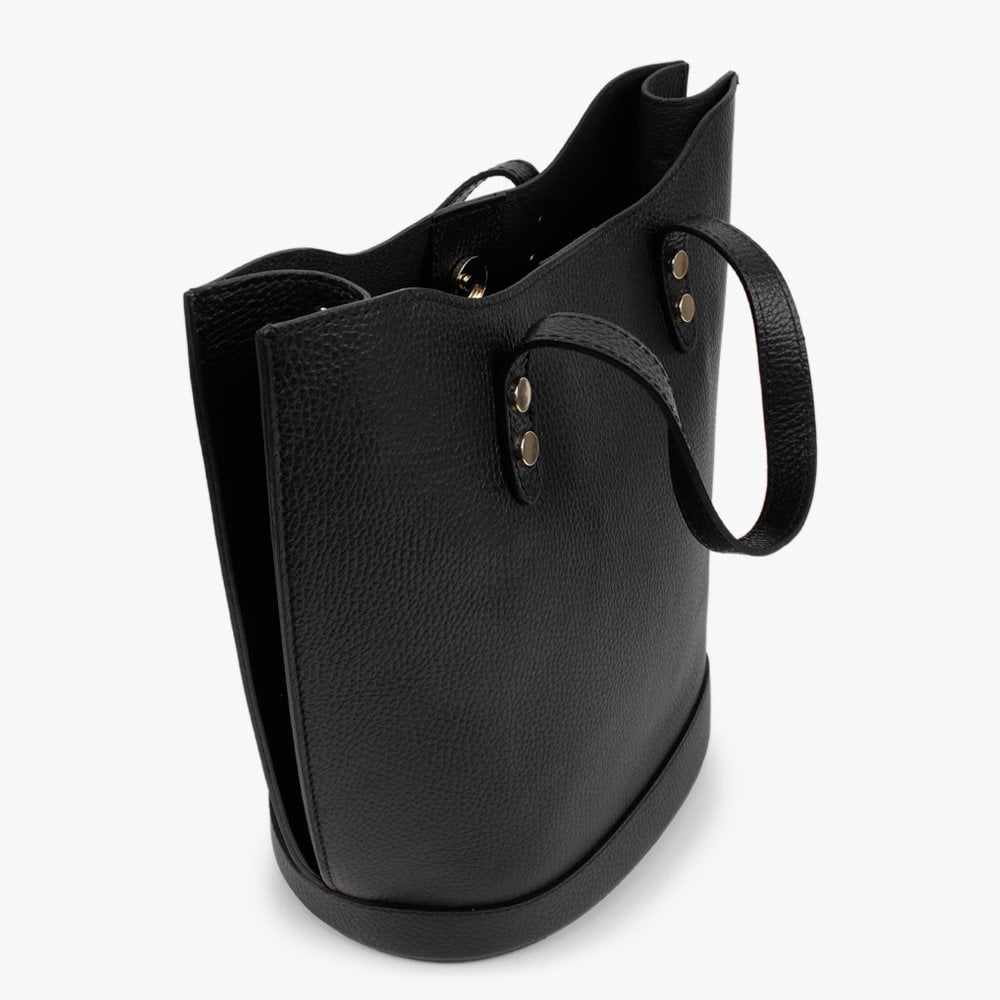 Lusset Black Leather Structured Shopper Bag