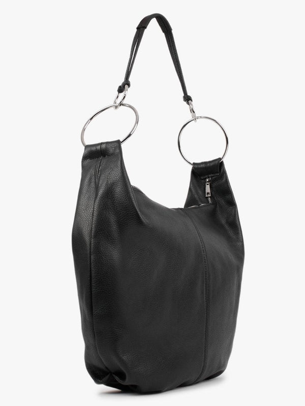 Laggio Black Leather Slouchy Hobo Bag