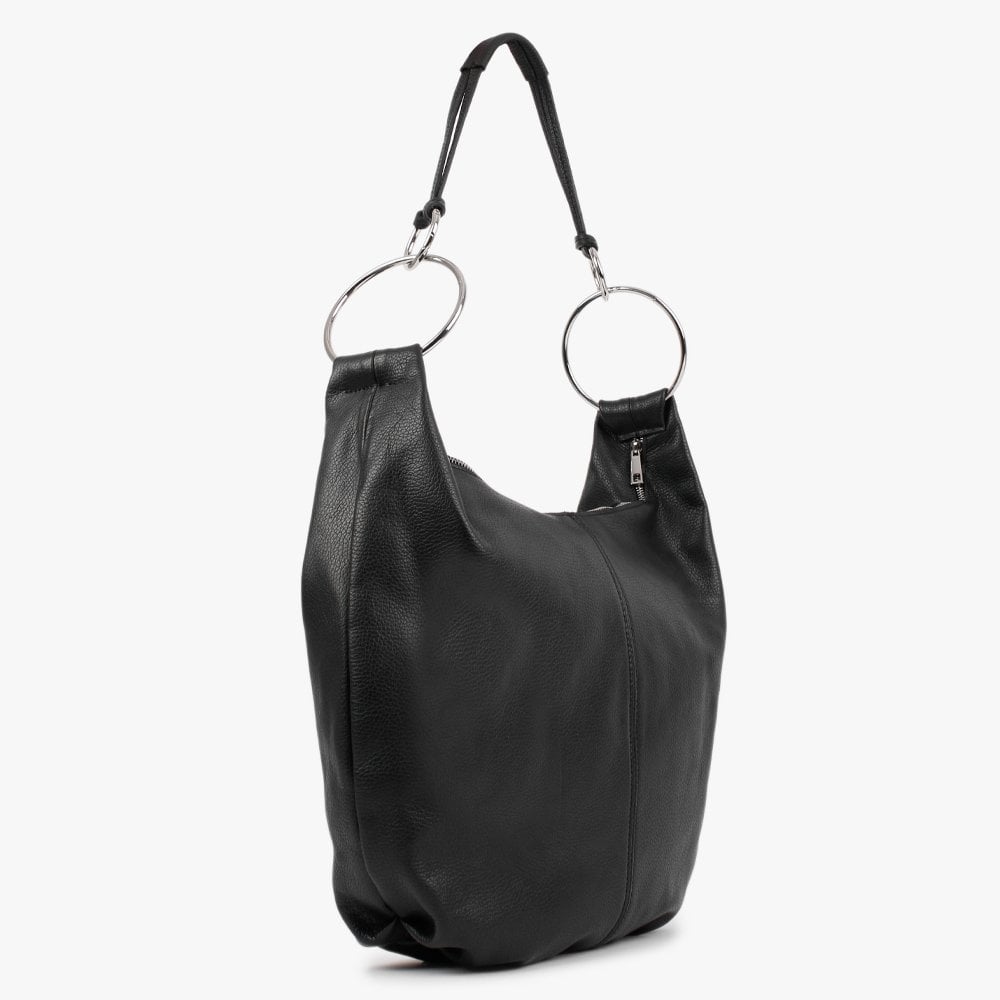 Laggio Black Leather Slouchy Hobo Bag
