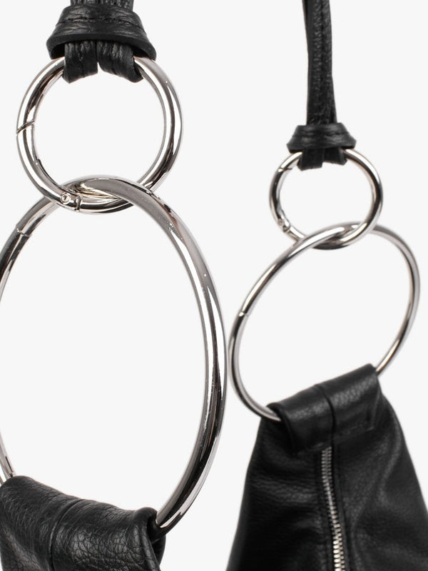 Laggio Black Leather Slouchy Hobo Bag