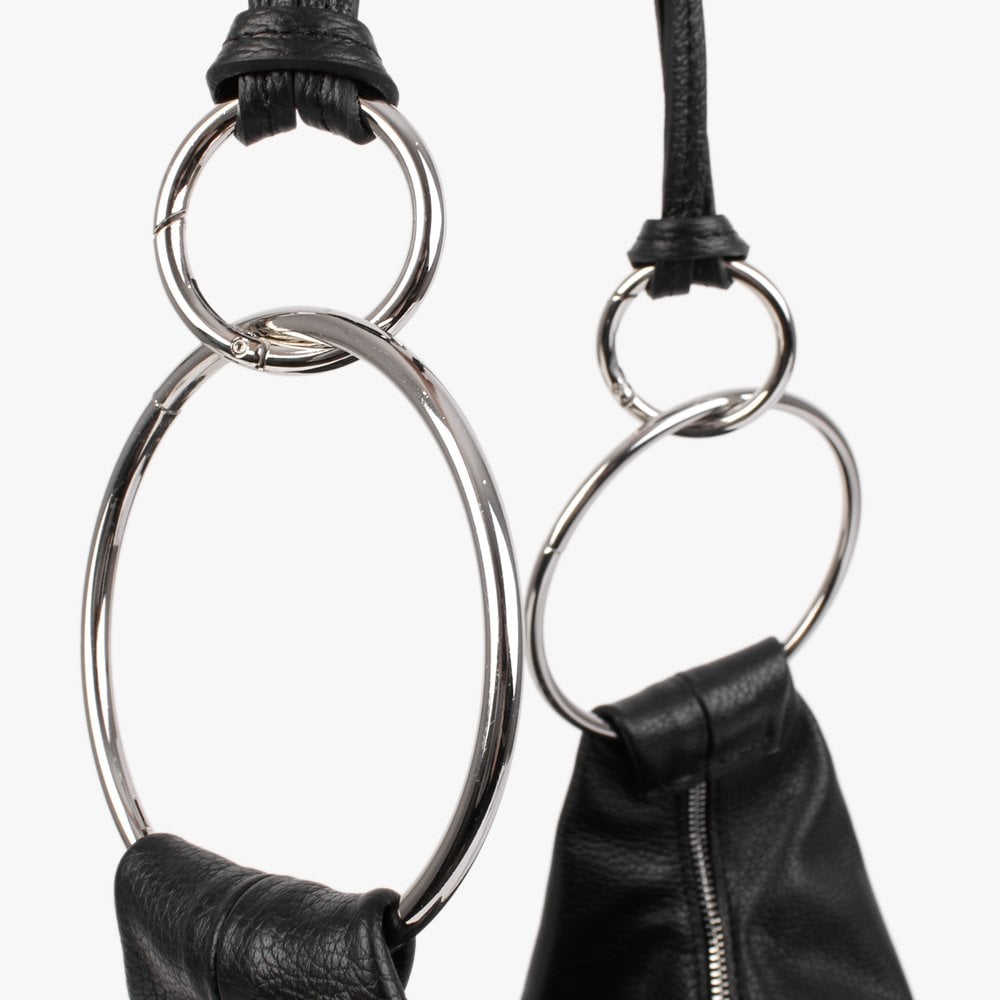 Laggio Black Leather Slouchy Hobo Bag