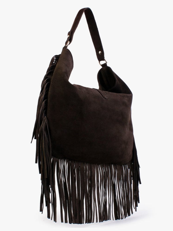Lasten Brown Suede Fringed Hobo Bag