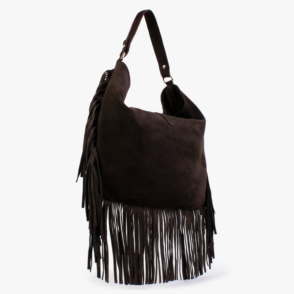 Lasten Brown Suede Fringed Hobo Bag