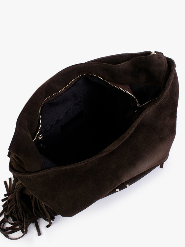 Lasten Brown Suede Fringed Hobo Bag