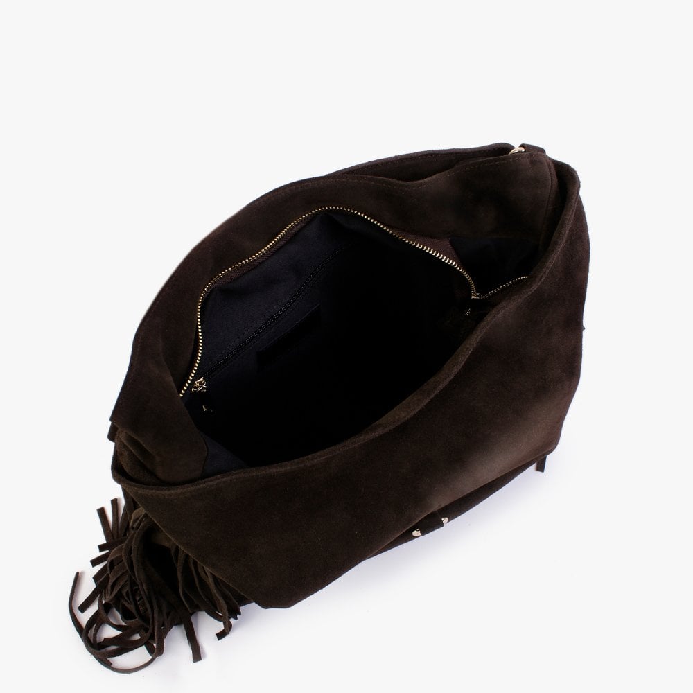 Lasten Brown Suede Fringed Hobo Bag