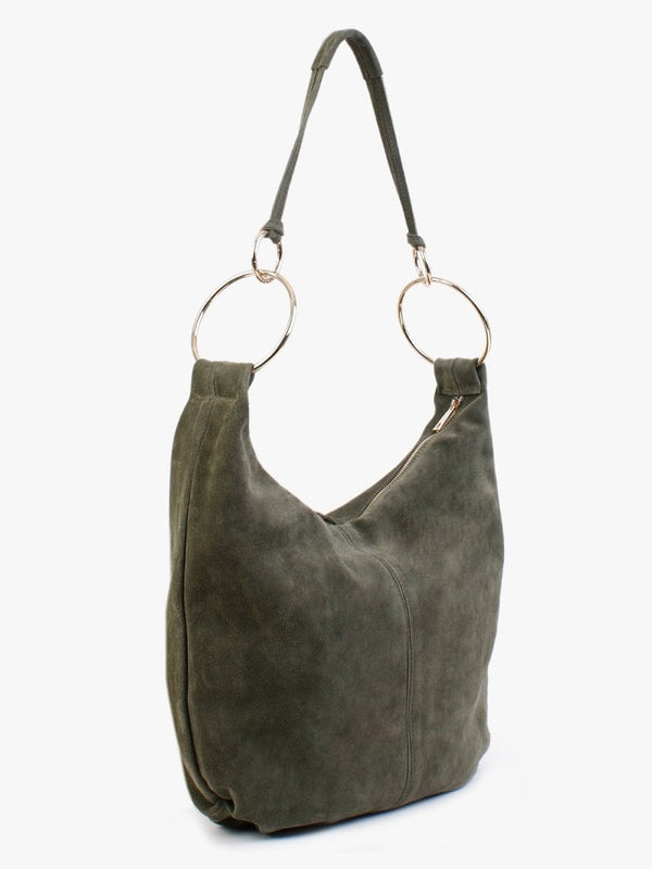 Laggio Khaki Suede Slouchy Hobo Bag