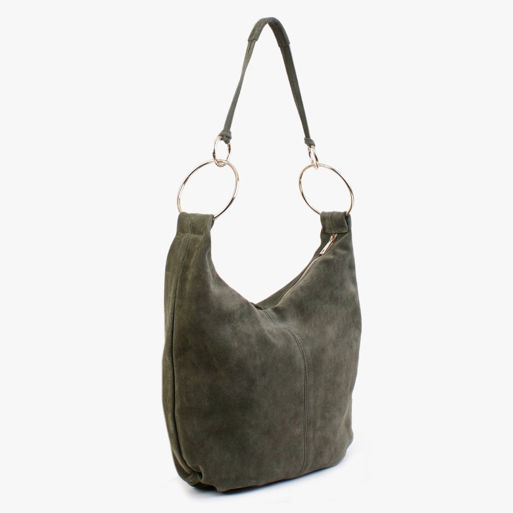 Laggio Khaki Suede Slouchy Hobo Bag