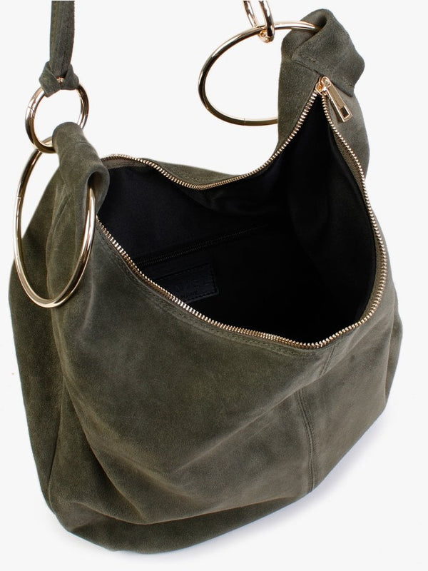 Laggio Khaki Suede Slouchy Hobo Bag
