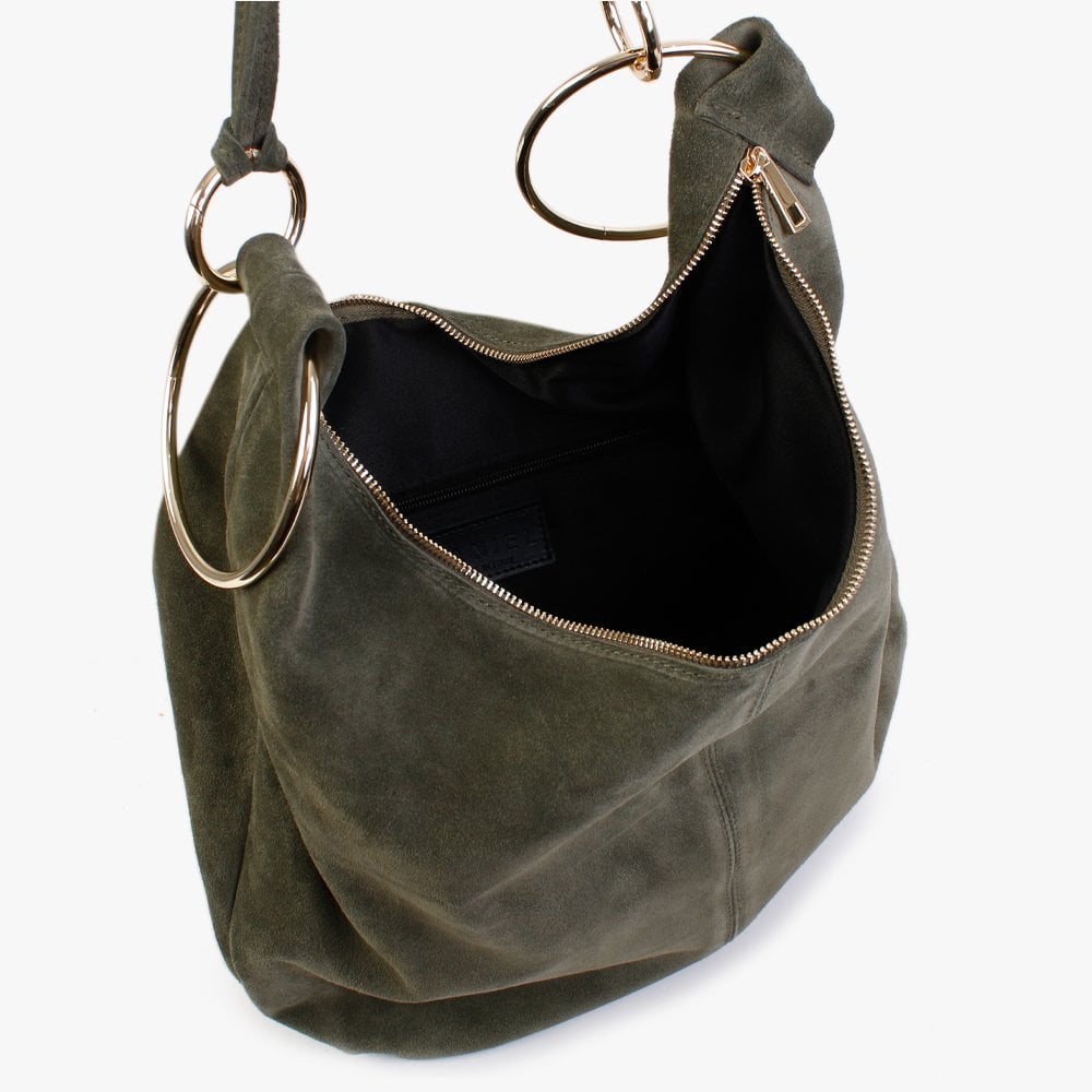 Laggio Khaki Suede Slouchy Hobo Bag