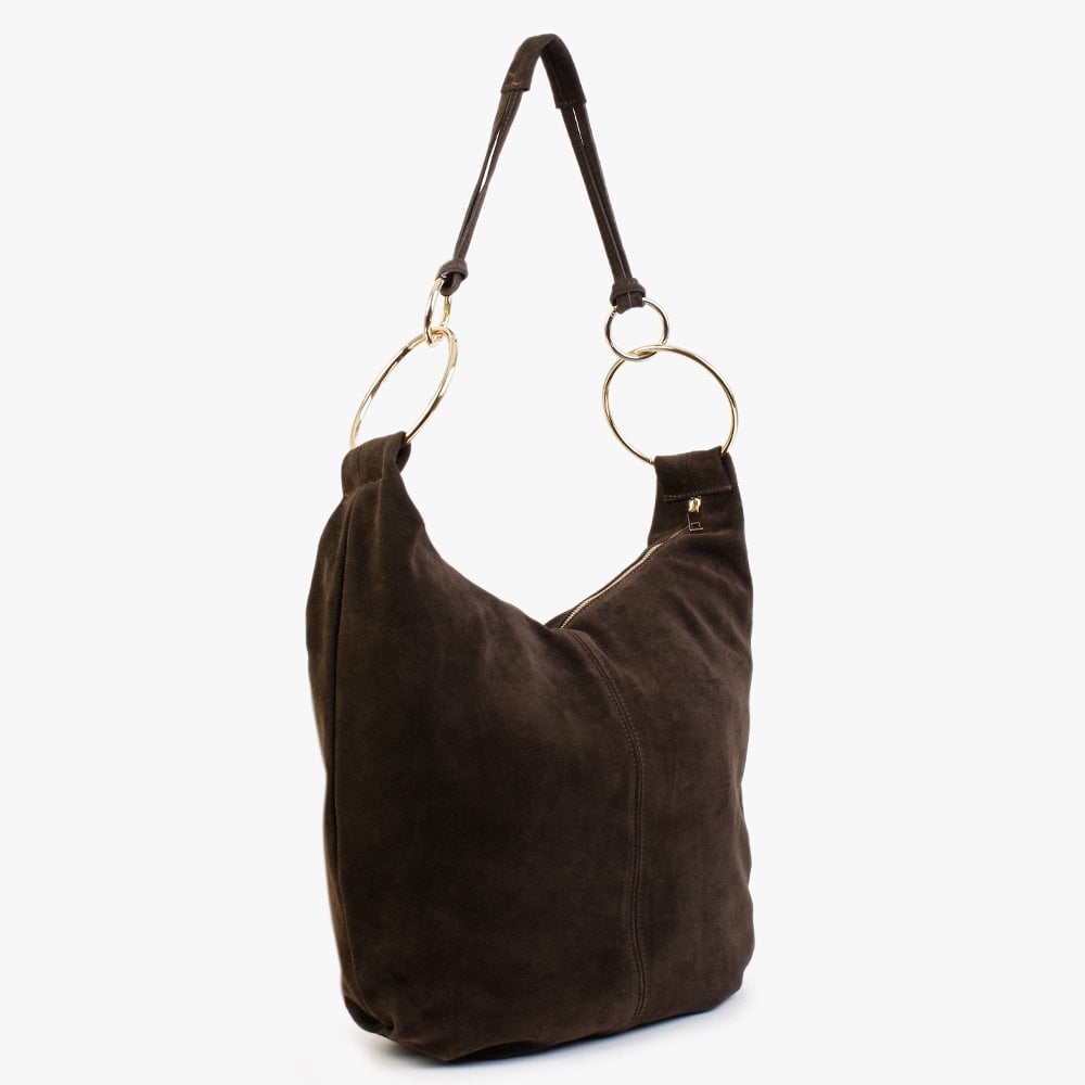Laggio Brown Suede Slouchy Hobo Bag
