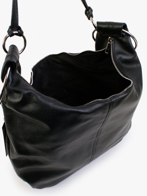 Laggio Black Leather Slouchy Hobo Bag
