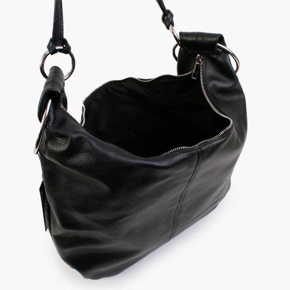 Laggio Black Leather Slouchy Hobo Bag