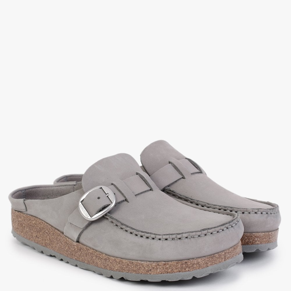 Buckley Dove Grey Nubuck Leather Backless Moccasins