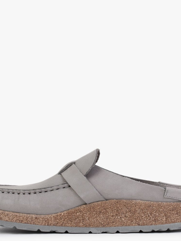 Buckley Dove Grey Nubuck Leather Backless Moccasins