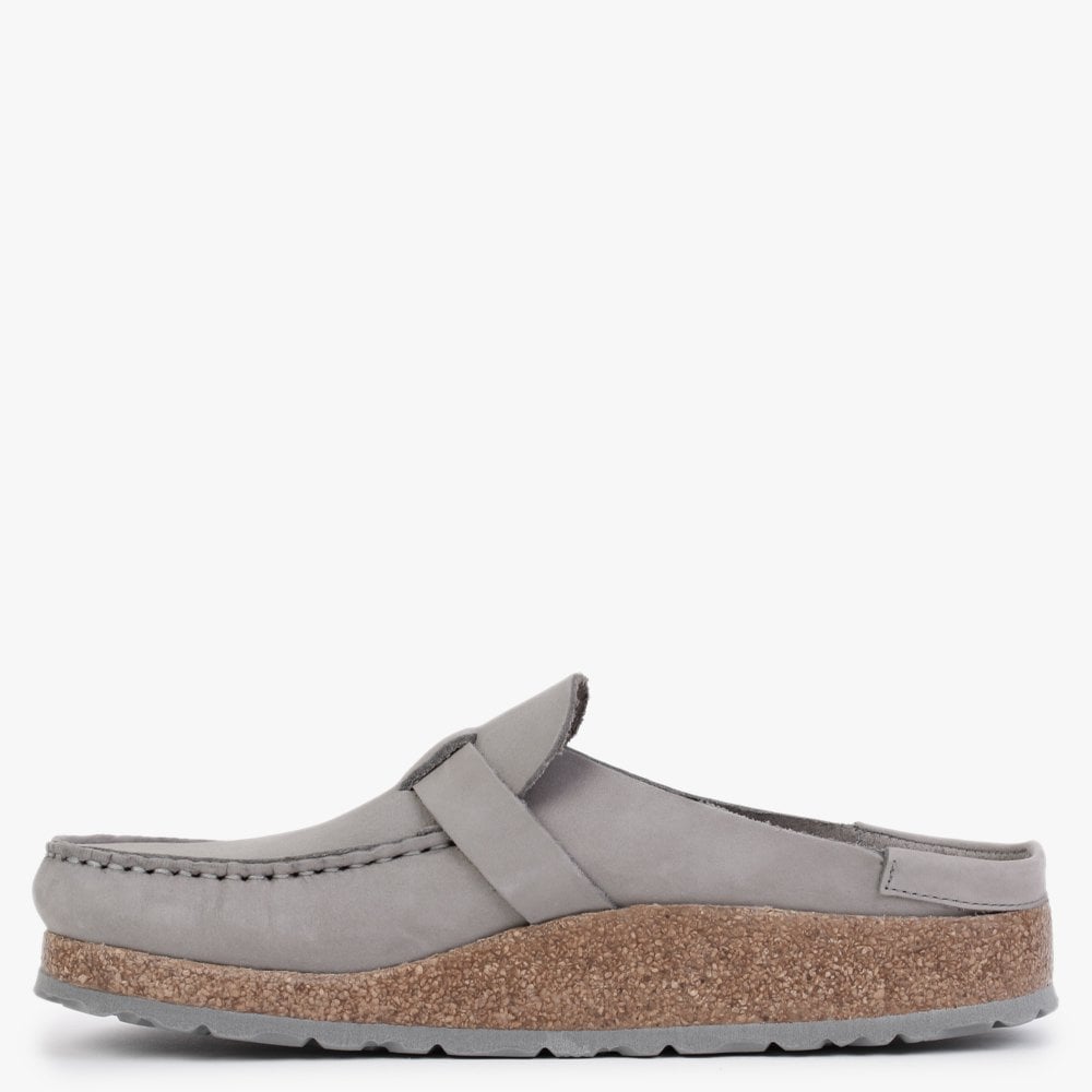Buckley Dove Grey Nubuck Leather Backless Moccasins