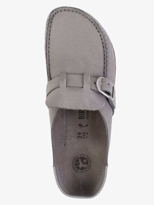 Buckley Dove Grey Nubuck Leather Backless Moccasins