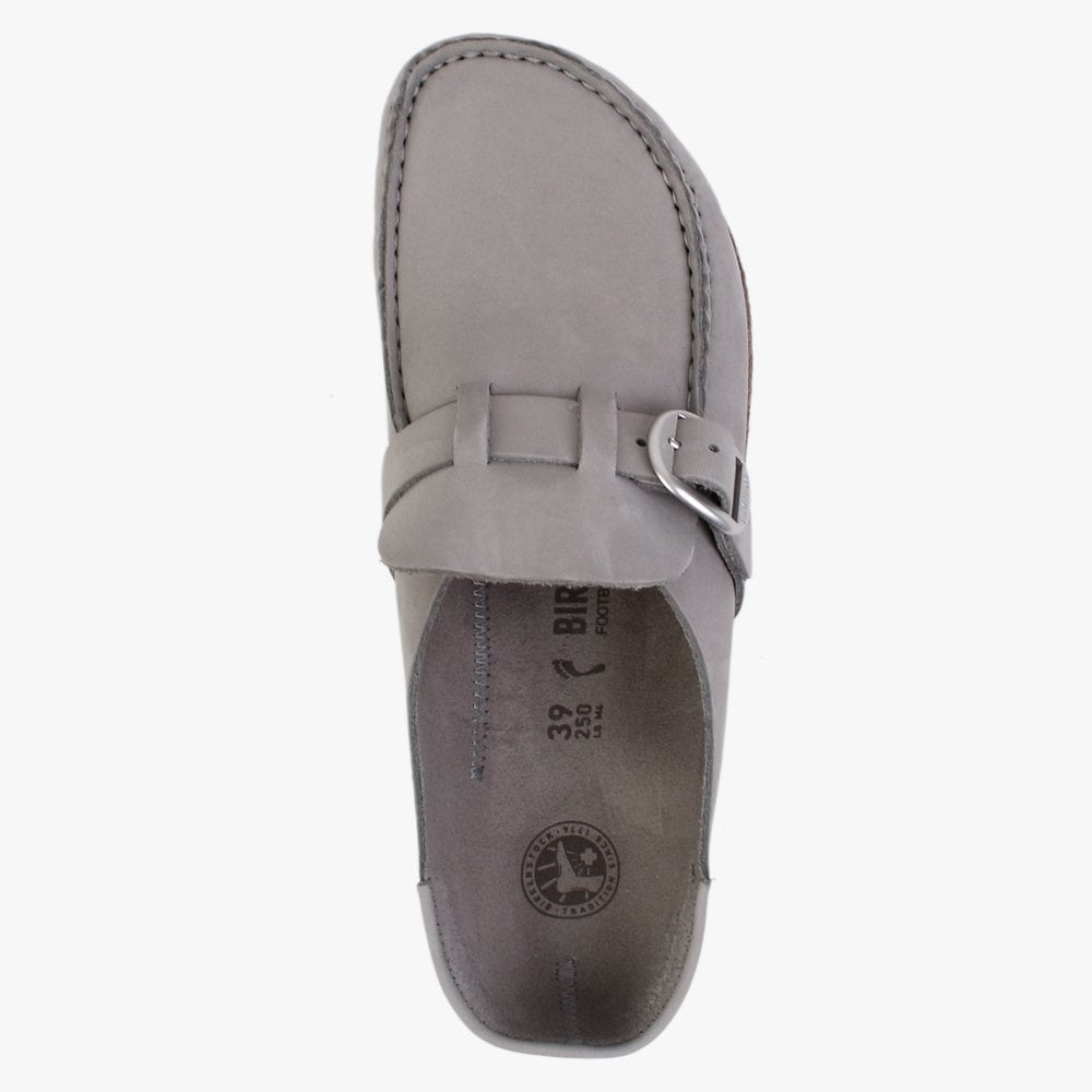 Buckley Dove Grey Nubuck Leather Backless Moccasins