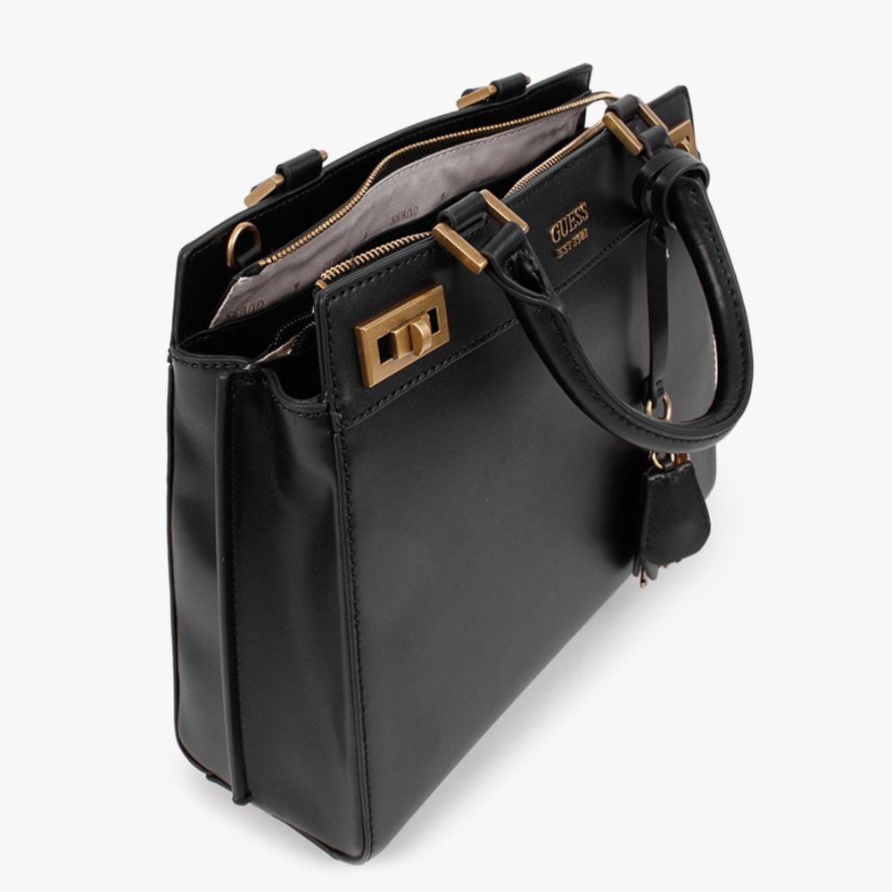 Katey Luxury Peony Black Satchel Bag