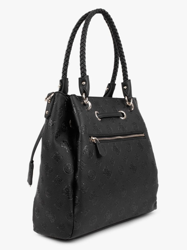 Large Helaina Black Embossed Logo Drawstring Bag