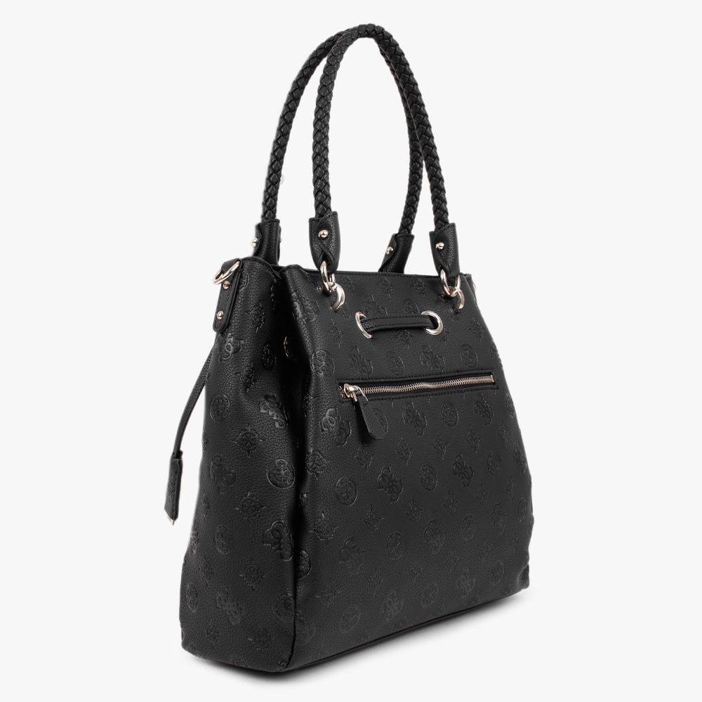 Large Helaina Black Embossed Logo Drawstring Bag