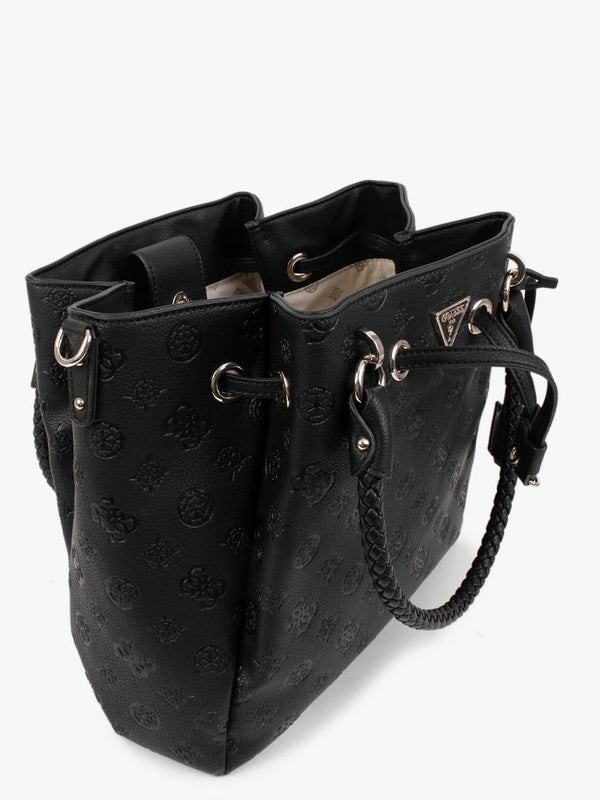 Large Helaina Black Embossed Logo Drawstring Bag