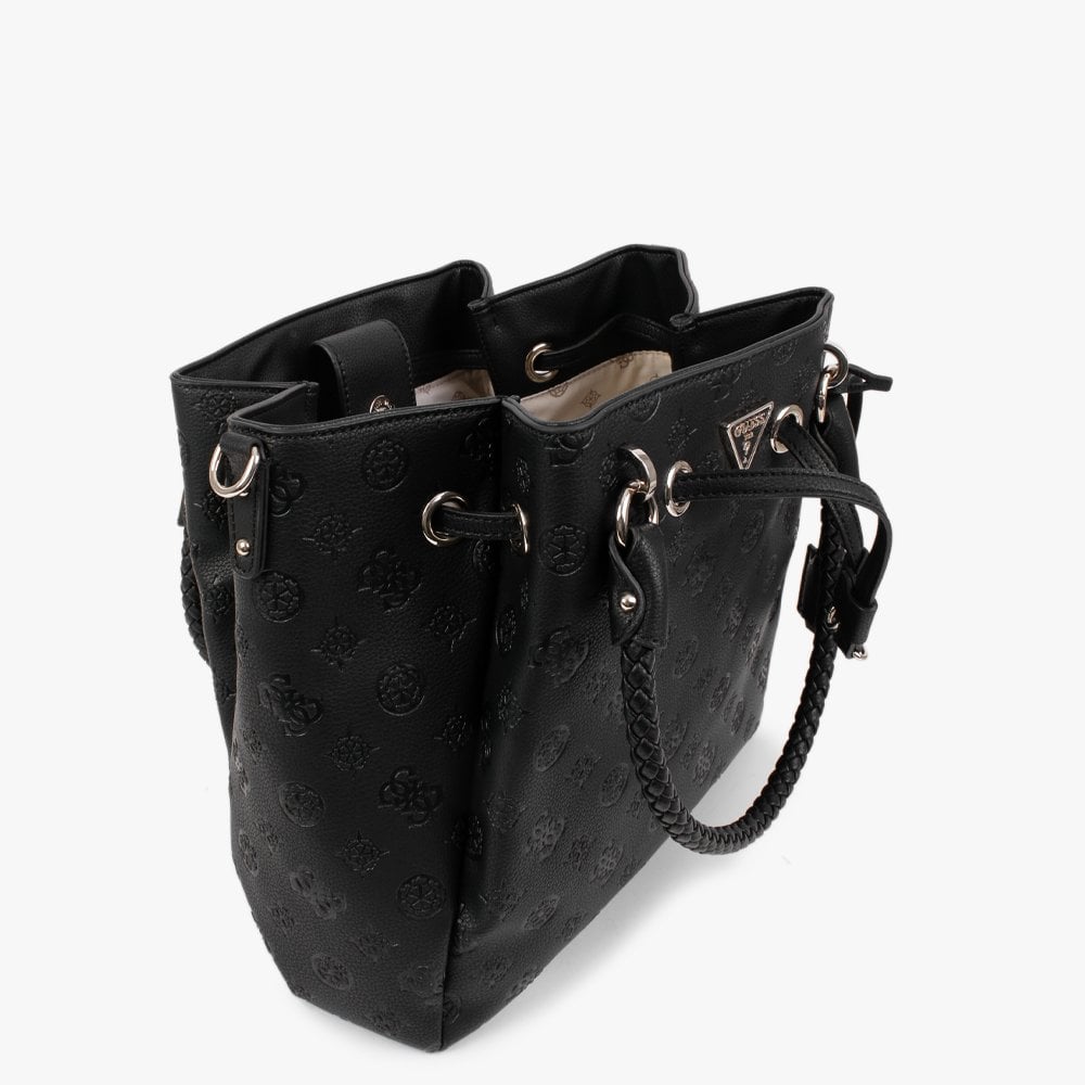 Large Helaina Black Embossed Logo Drawstring Bag