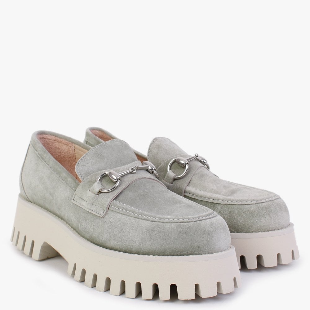 Wheat Light Green Suede Chunky Loafers