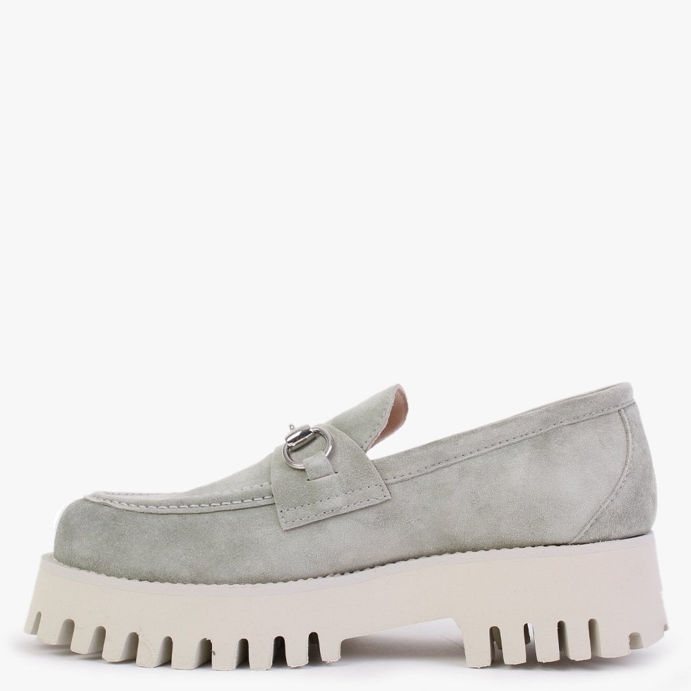 Wheat Light Green Suede Chunky Loafers
