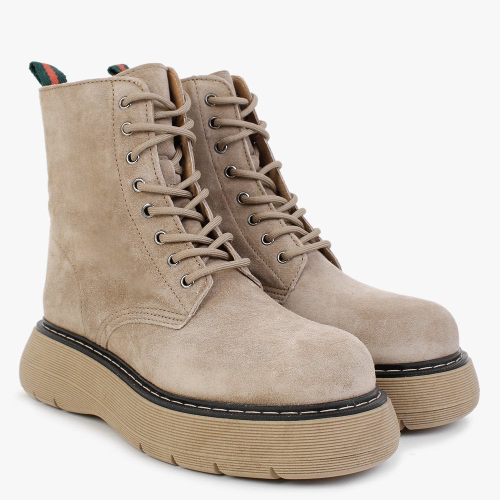 Coriander Beige Suede Tractor Sole Ankle Boots