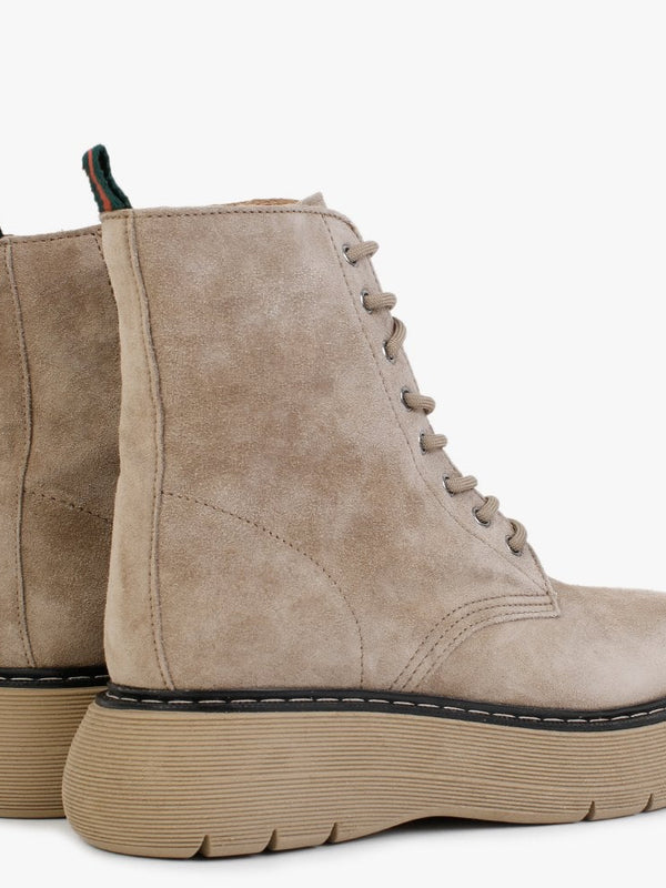 Coriander Beige Suede Tractor Sole Ankle Boots