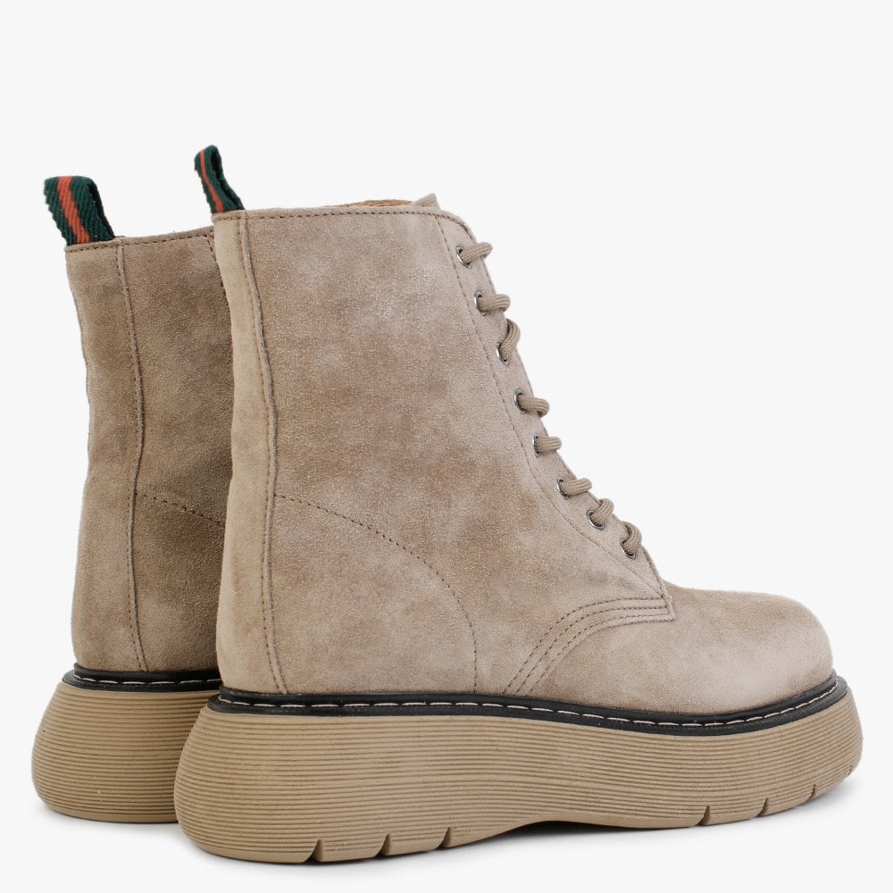 Coriander Beige Suede Tractor Sole Ankle Boots