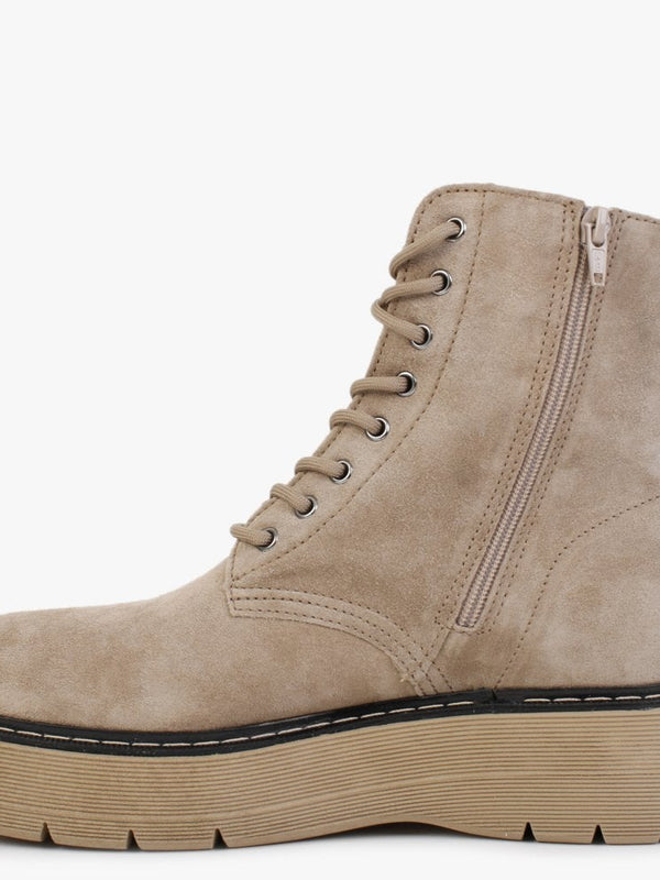 Coriander Beige Suede Tractor Sole Ankle Boots