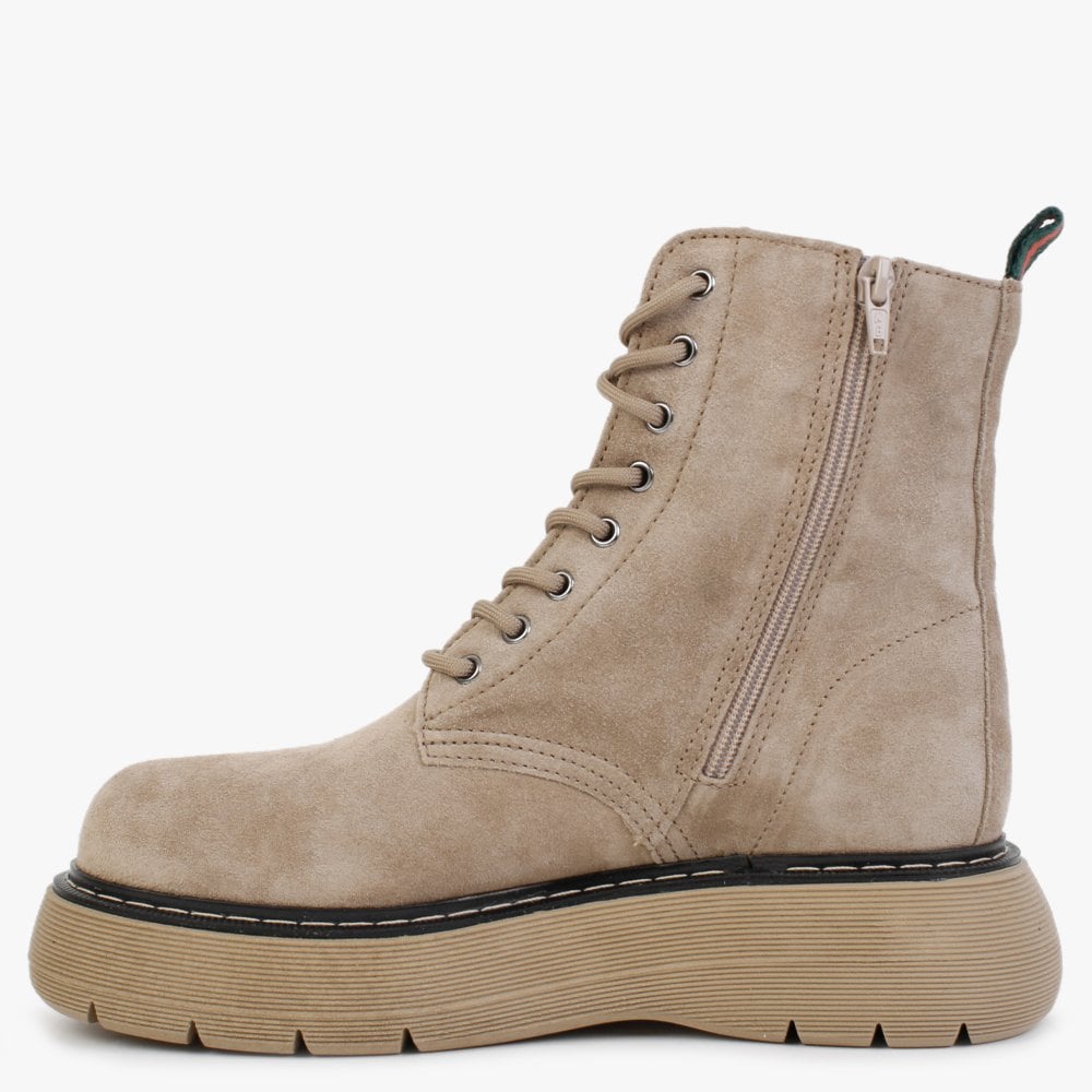Coriander Beige Suede Tractor Sole Ankle Boots