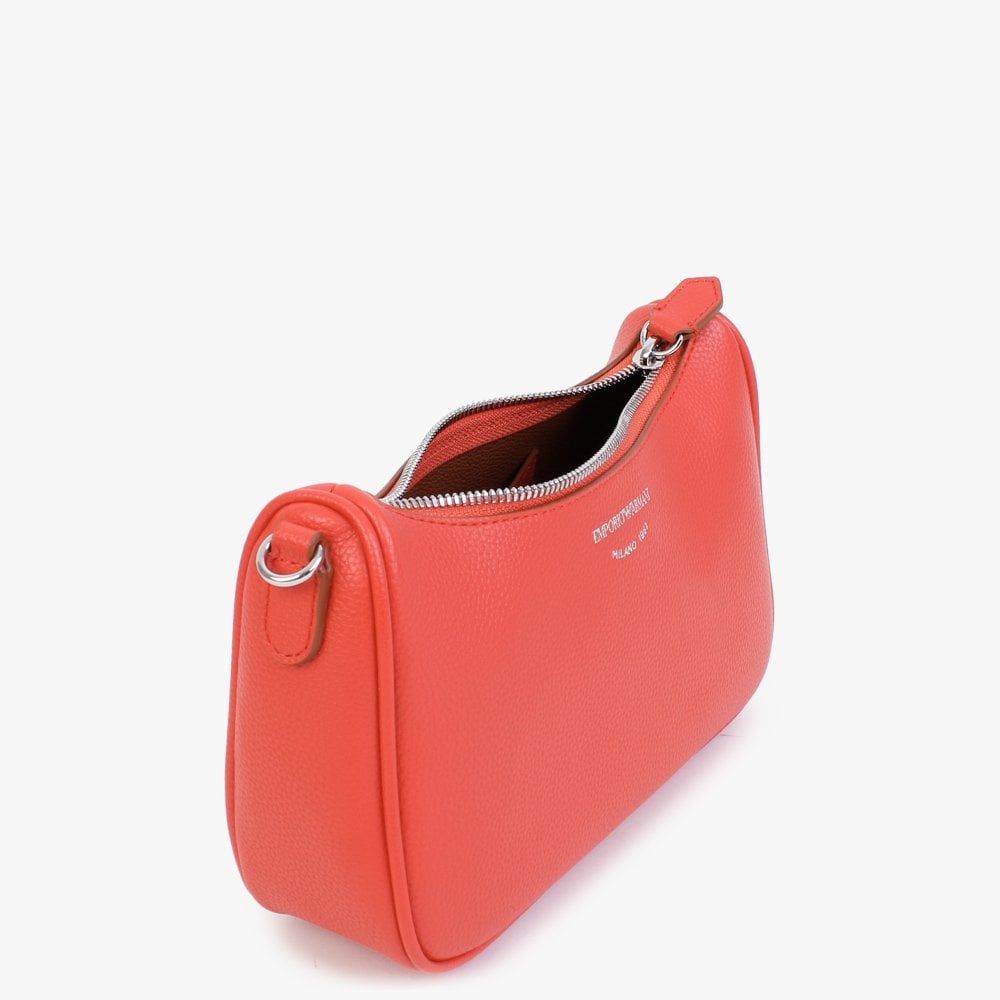 Lilly Orange Red Pebbled Baguette Bag
