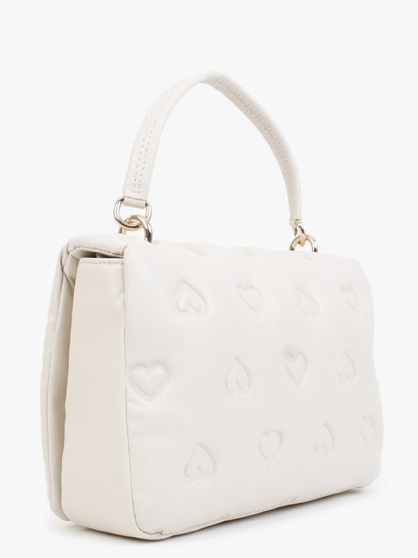 Heart Embossed Cream Top Handle Bag