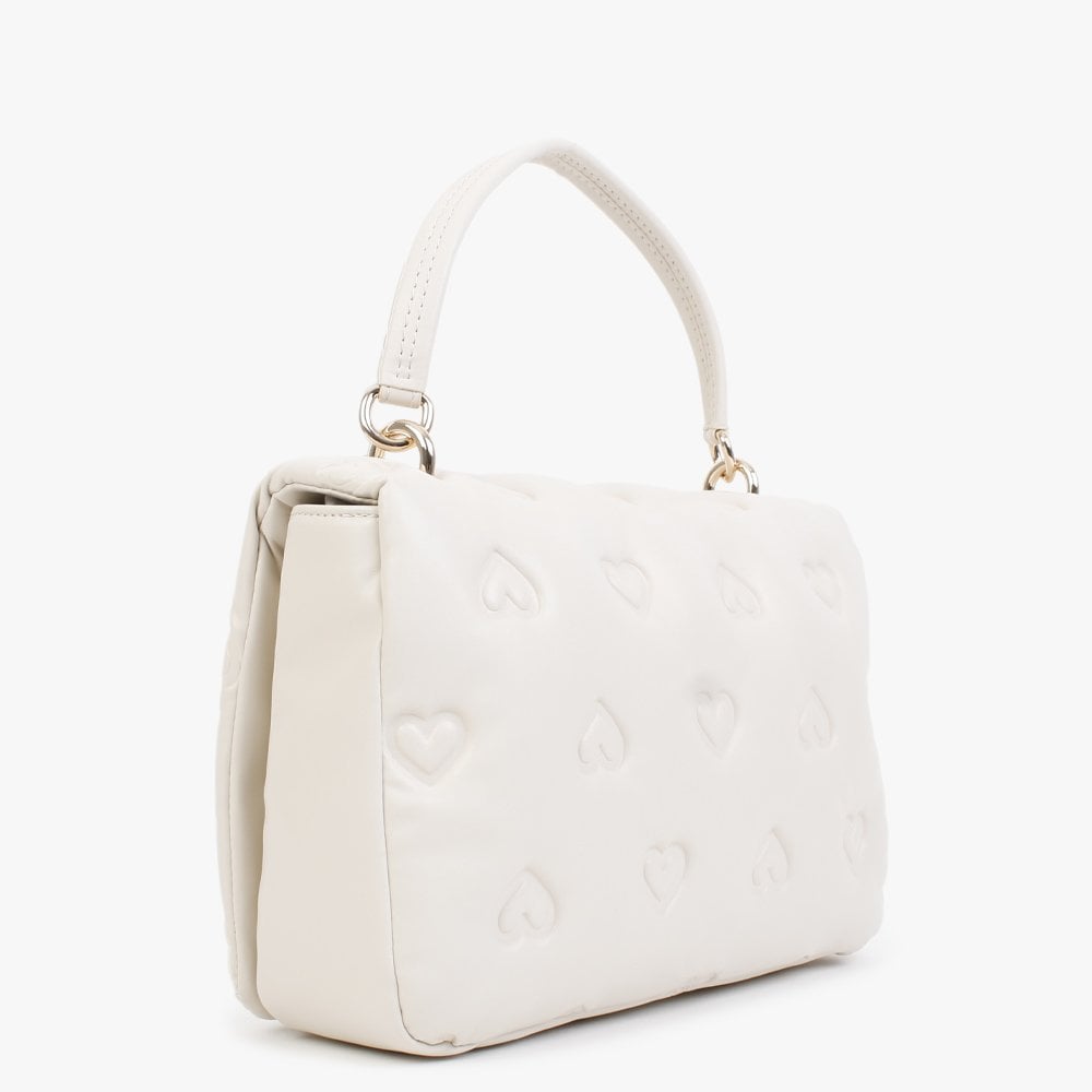 Heart Embossed Cream Top Handle Bag