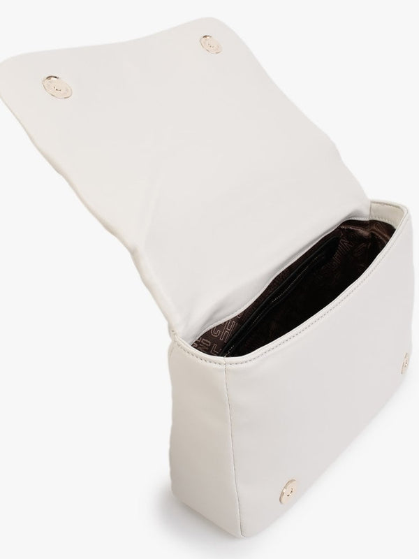 Heart Embossed Cream Top Handle Bag