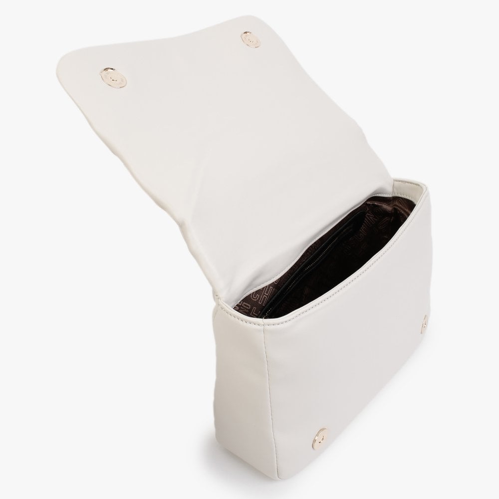 Heart Embossed Cream Top Handle Bag