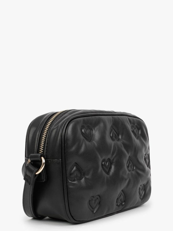 Heart Embossed Black Cross-Body Bag