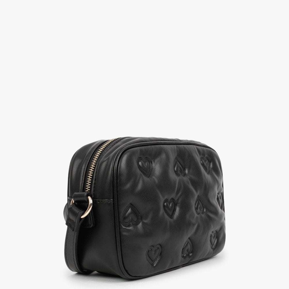 Heart Embossed Black Cross-Body Bag