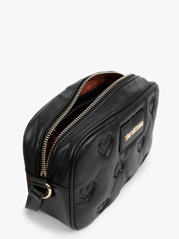 Heart Embossed Black Cross-Body Bag