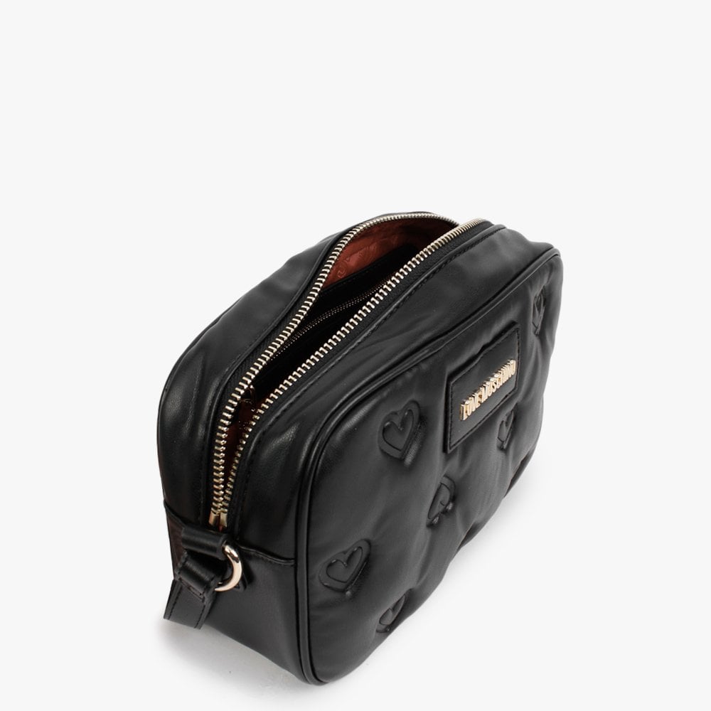 Heart Embossed Black Cross-Body Bag