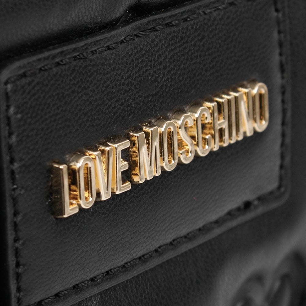 Heart Embossed Black Cross-Body Bag